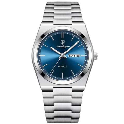 POEDAGAR Blue Dial Silver Bracelet